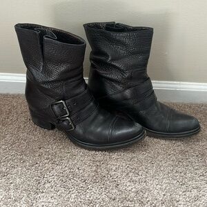 MIU MIU Black Bison Leather Double Buckle Boots